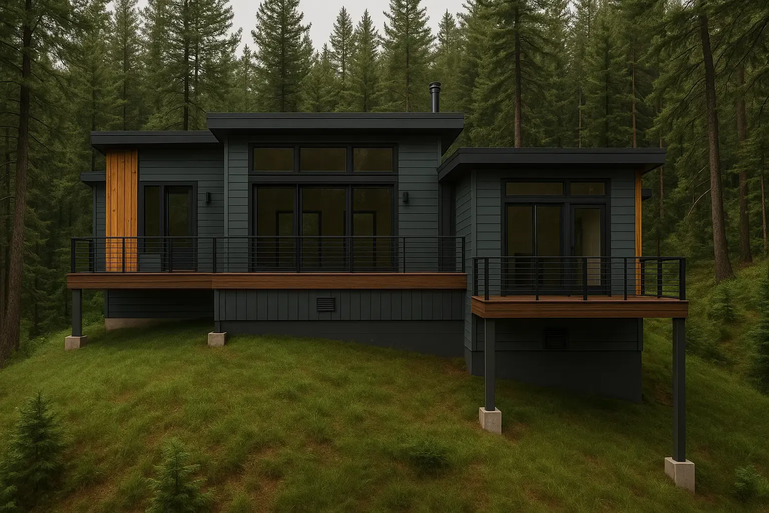 A modern cabin in the forest