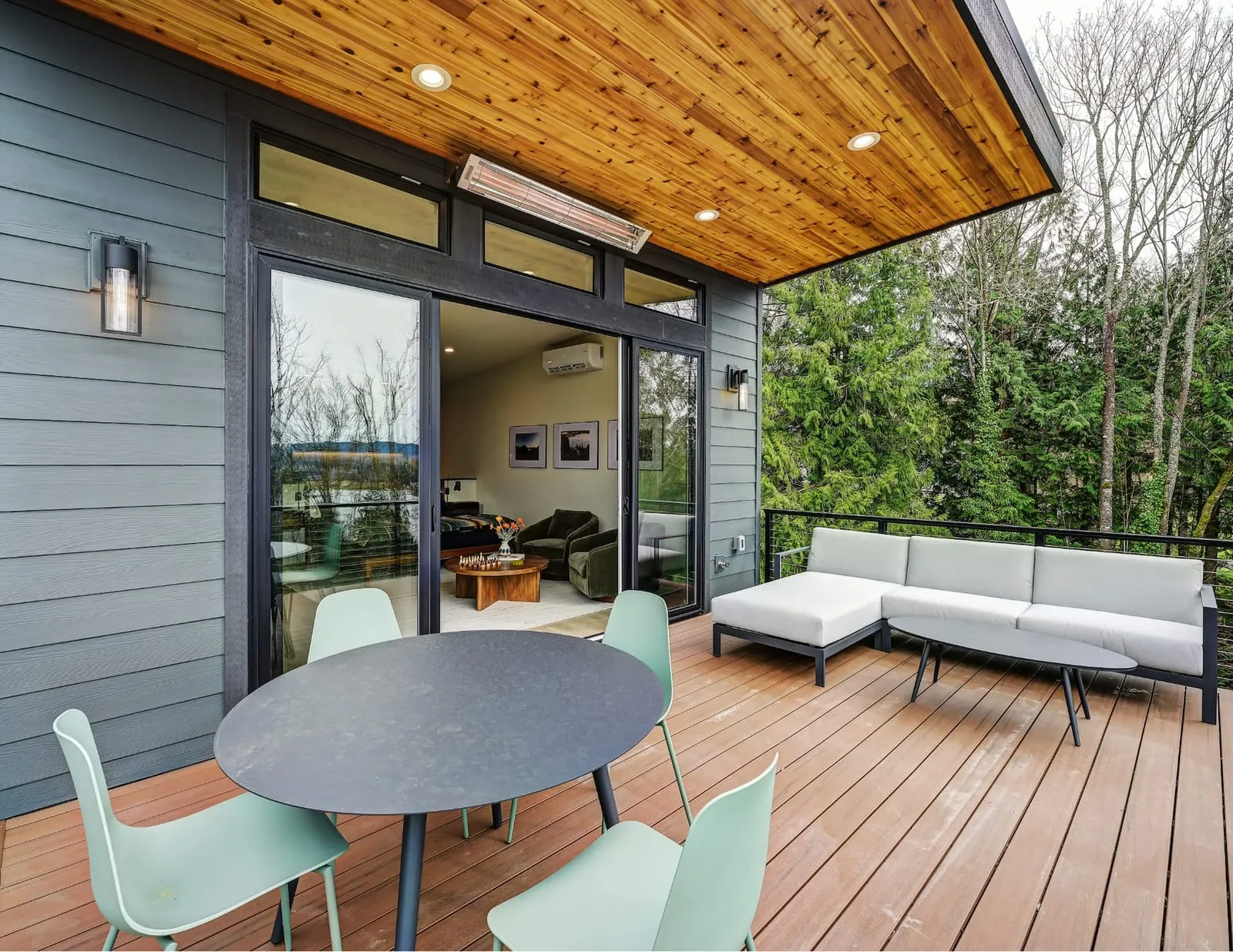 The deck and open studio interior of Studio 1 at The Lookout